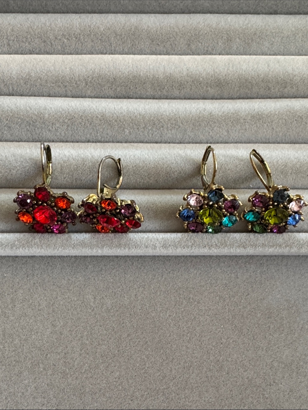 Multicolor Cluster Crystal Drop Earrings - Women Jewelry - 2 pairs